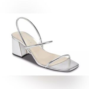 Marc Fisher Silver Galvin Faux Leather Strappy Slingback Back Sandals - Size 10